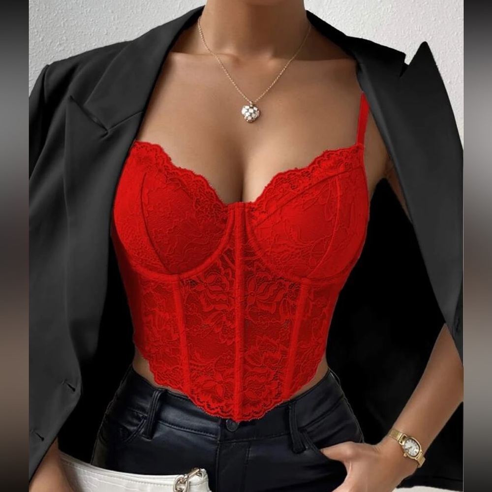 Luxe red sexy lace cami bustier crop cami top - Picture 1 of 5